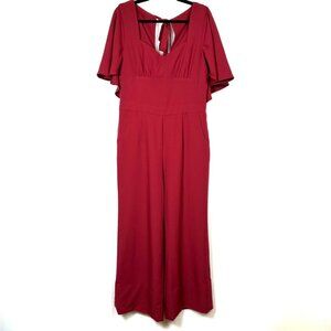 Voodoo Vixen Zoey Wide Leg Jumpsuit Womens XL Maroon Red Holiday Flutter HEMMED
